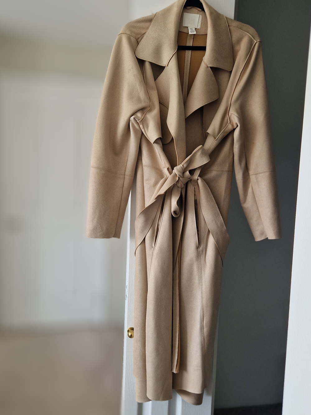 H&M Sand/Taupe Long Trench Coat with Self Tie